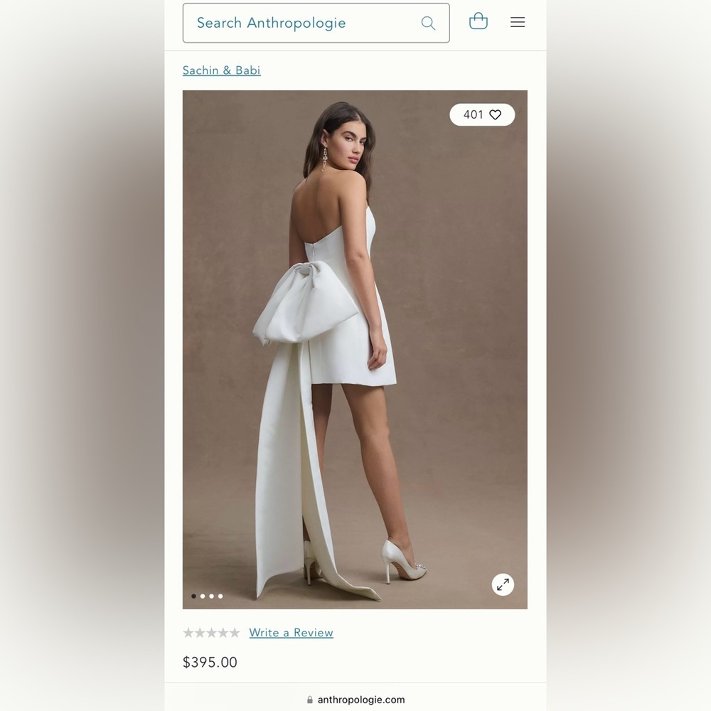 Anthropologie Sachin & Babi Grace Strapless Back-Bow Mini Dress